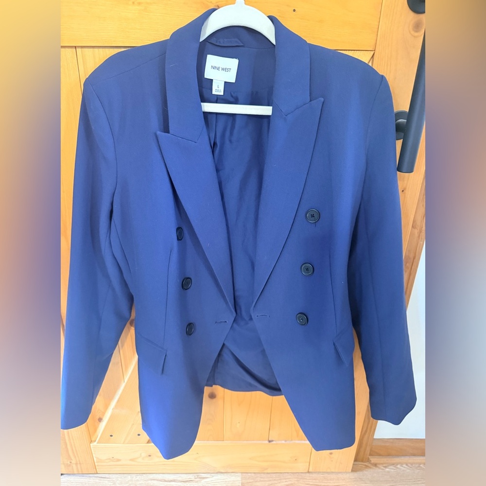 Nine West Navy Blue Double-Breasted Blazer